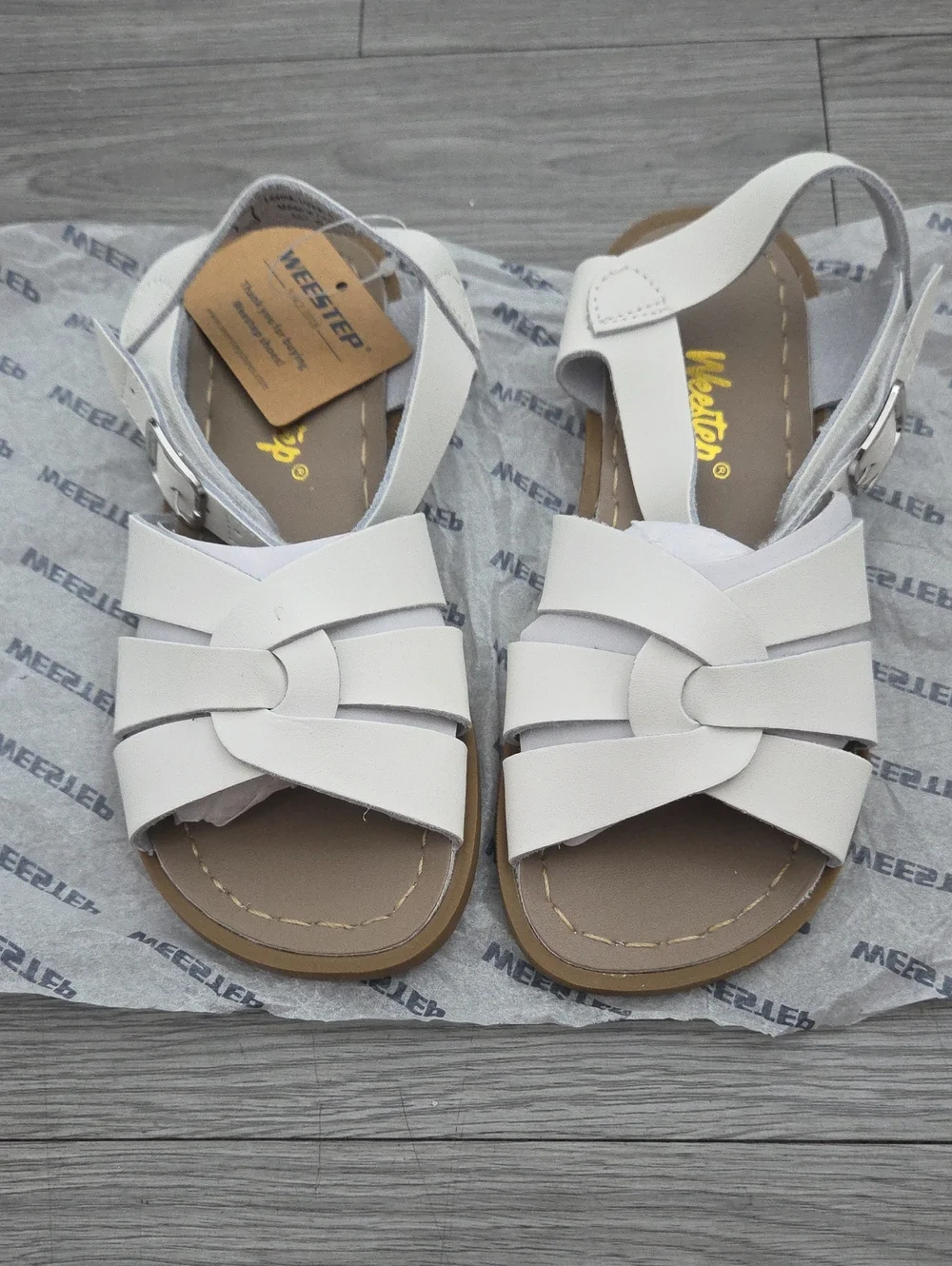 Weestep Kids White Braided-Strap Sandals
